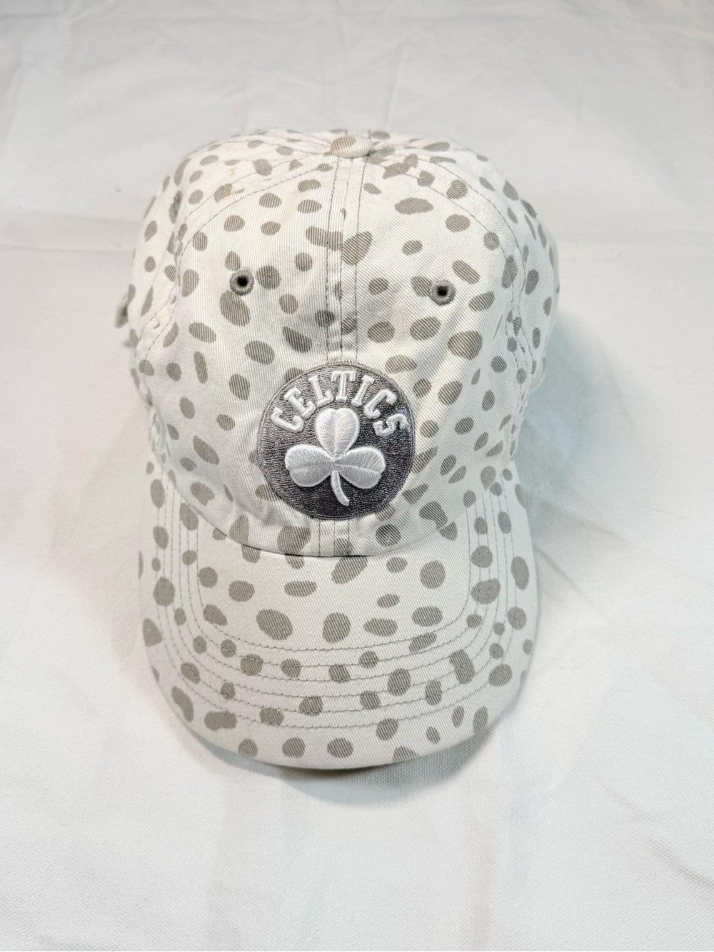 Boston Celtics '47 Brand Women’s Ponytail Hat Snap Back Strap Gray White Polka D